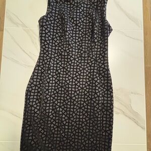 Calvin Klein Black and Gray Patterned Midi Dress